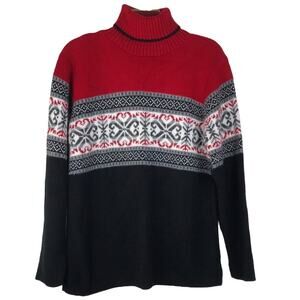Vintage Private Eyes Turtleneck Fair Isle Knit Sweater Hearts Red Black Medium